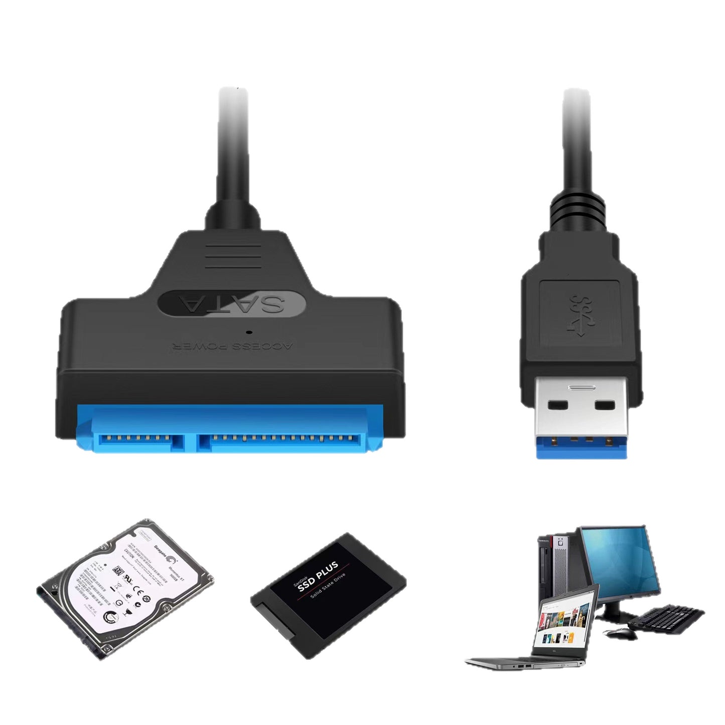 USB 3.0 to SATA 22-Pin Adapter Cable 10cm – for 2.5" SSD/HDD, UASP, 5Gbps